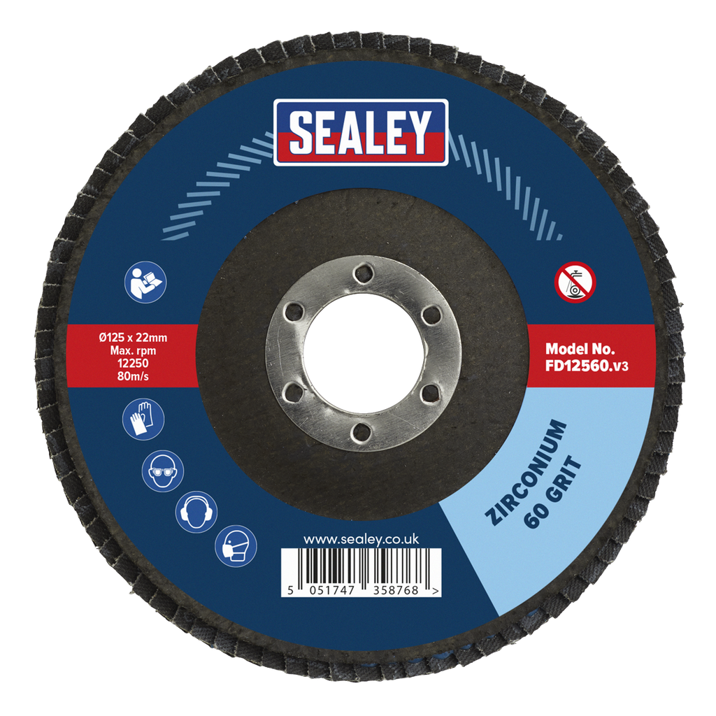 125mm Zirconium Flap Disc 60Grit 22mm Bore FD12560