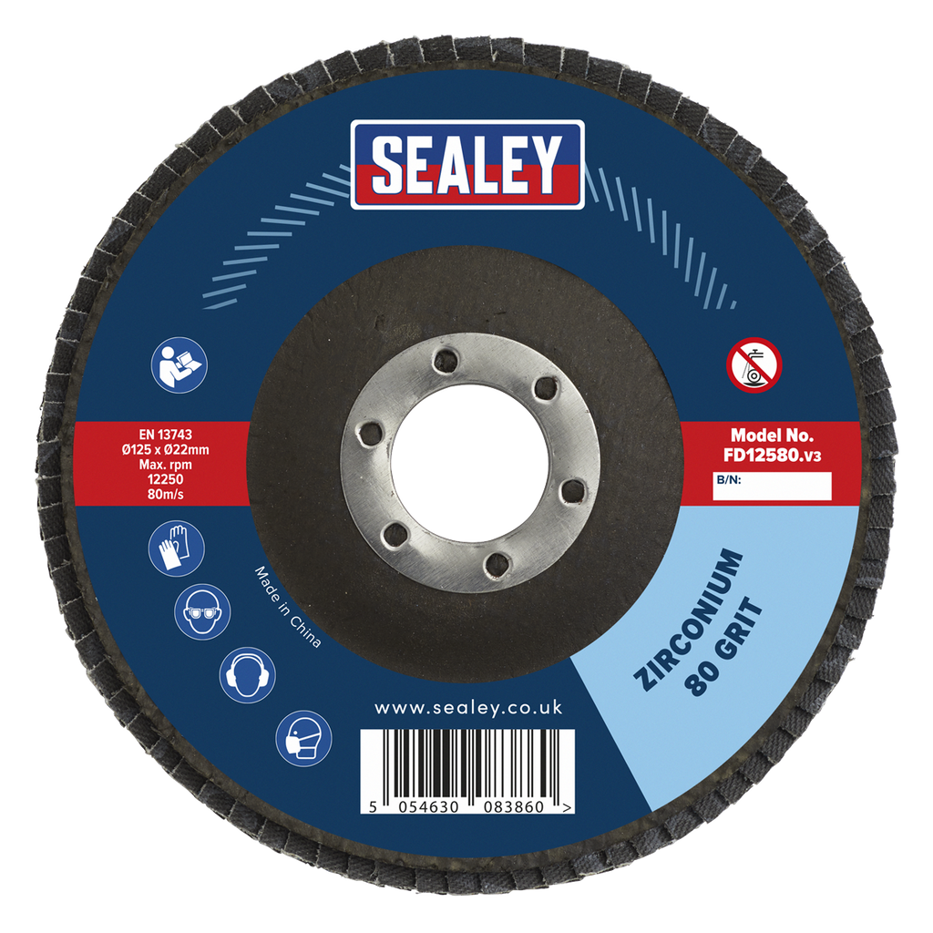 125mm Zirconium Flap Disc 80Grit 22mm Bore FD12580