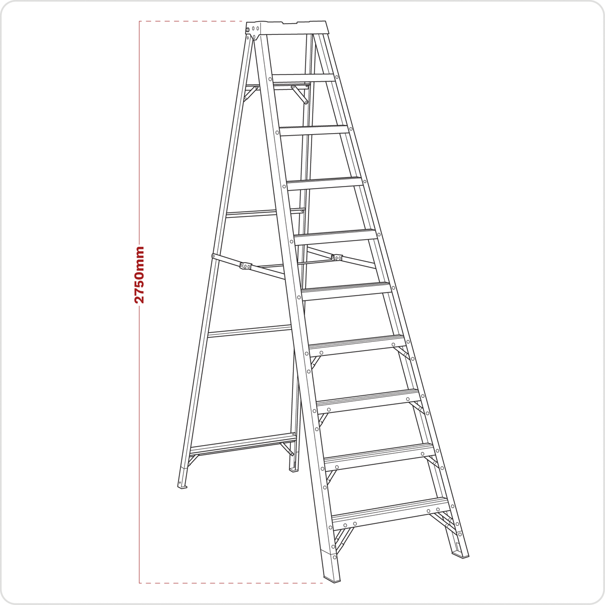 Fibreglass Step Ladder 9-Tread - EN 131 FSL10