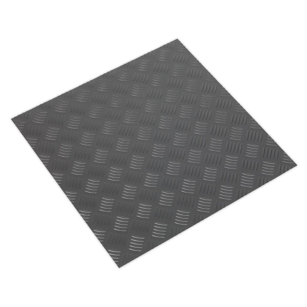 Vinyl Floor Tile with Peel & Stick Backing Silver Treadplate Pack of 16 FT1S