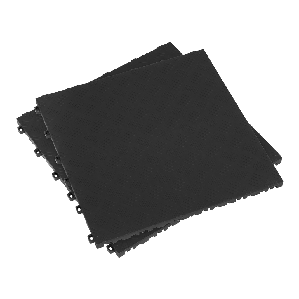 Polypropylene Floor Tile 400 x 400mm, Black Treadplate - Pack of 9 FT3B
