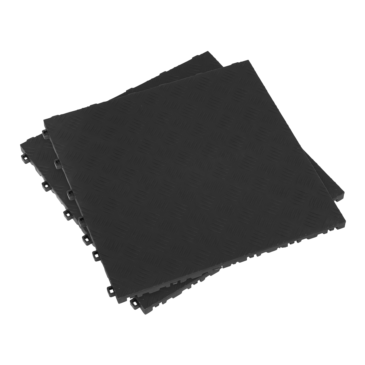 Polypropylene Floor Tile 400 x 400mm, Black Treadplate - Pack of 9 FT3B