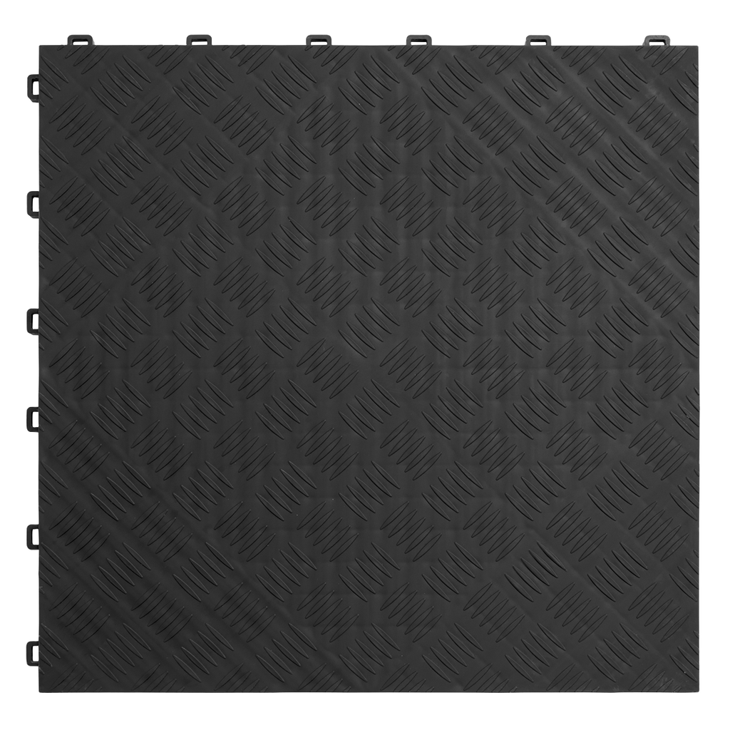 Polypropylene Floor Tile 400 x 400mm, Black Treadplate - Pack of 9 FT3B