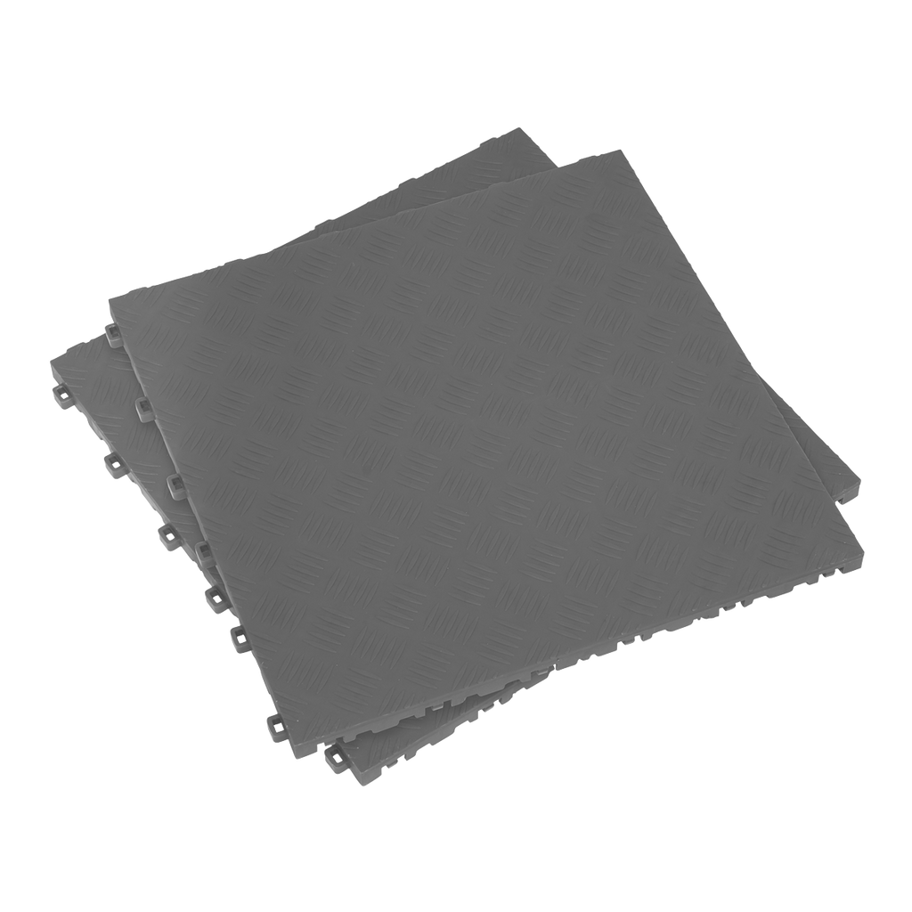 Polypropylene Floor Tile 400 x 400mm, Grey Treadplate - Pack of 9 FT3G