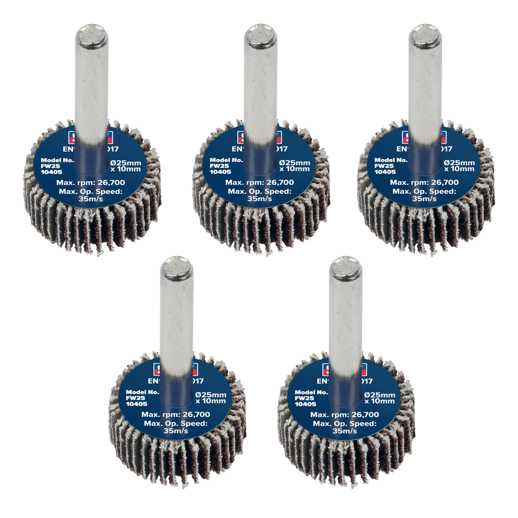 25 x 10mm Abrasive Flap Wheel with 6mm Shaft 40Grit - Pack of 5 FW2510405