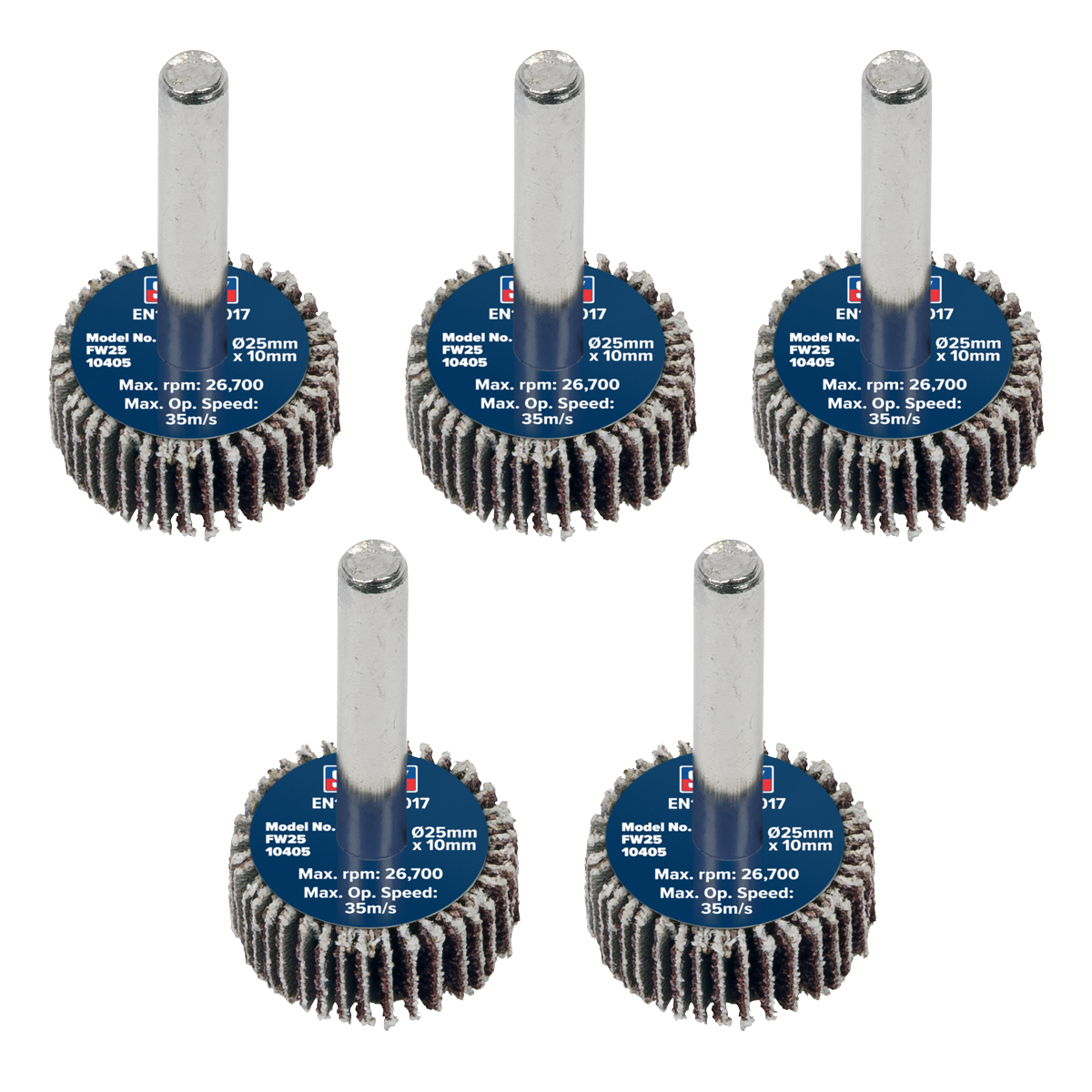 25 x 10mm Abrasive Flap Wheel with 6mm Shaft 40Grit - Pack of 5 FW2510405