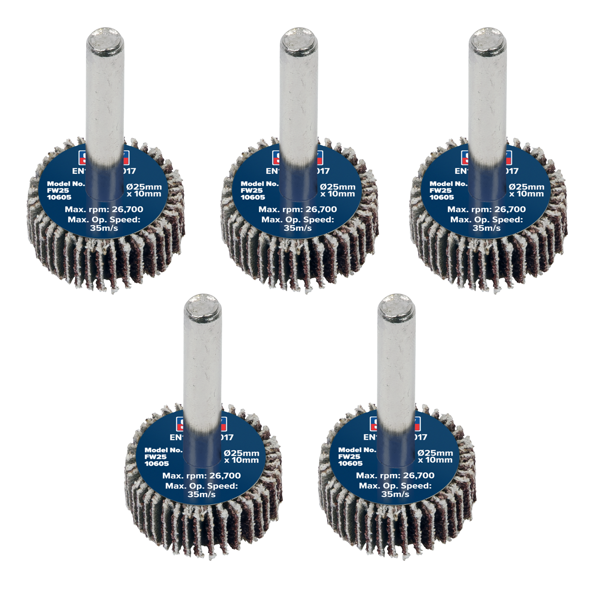 25 x 10mm Abrasive Flap Wheel with 6mm Shaft 60Grit - Pack of 5 FW2510605