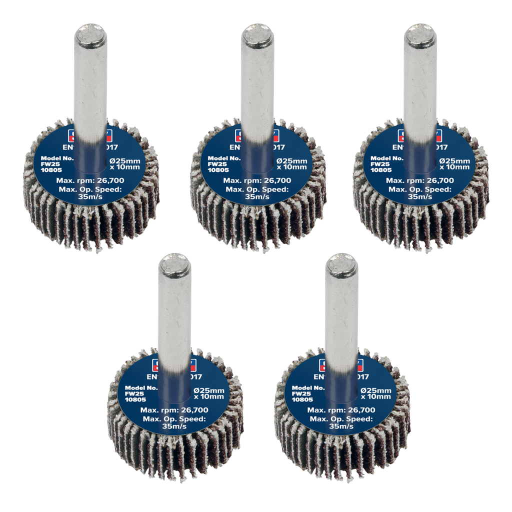 25 x 10mm Abrasive Flap Wheel with 6mm Shaft 80Grit - Pack of 5 FW2510805