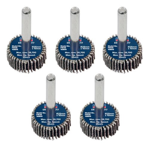 25 x 10mm Abrasive Flap Wheel with 6mm Shaft 80Grit - Pack of 5 FW2510805
