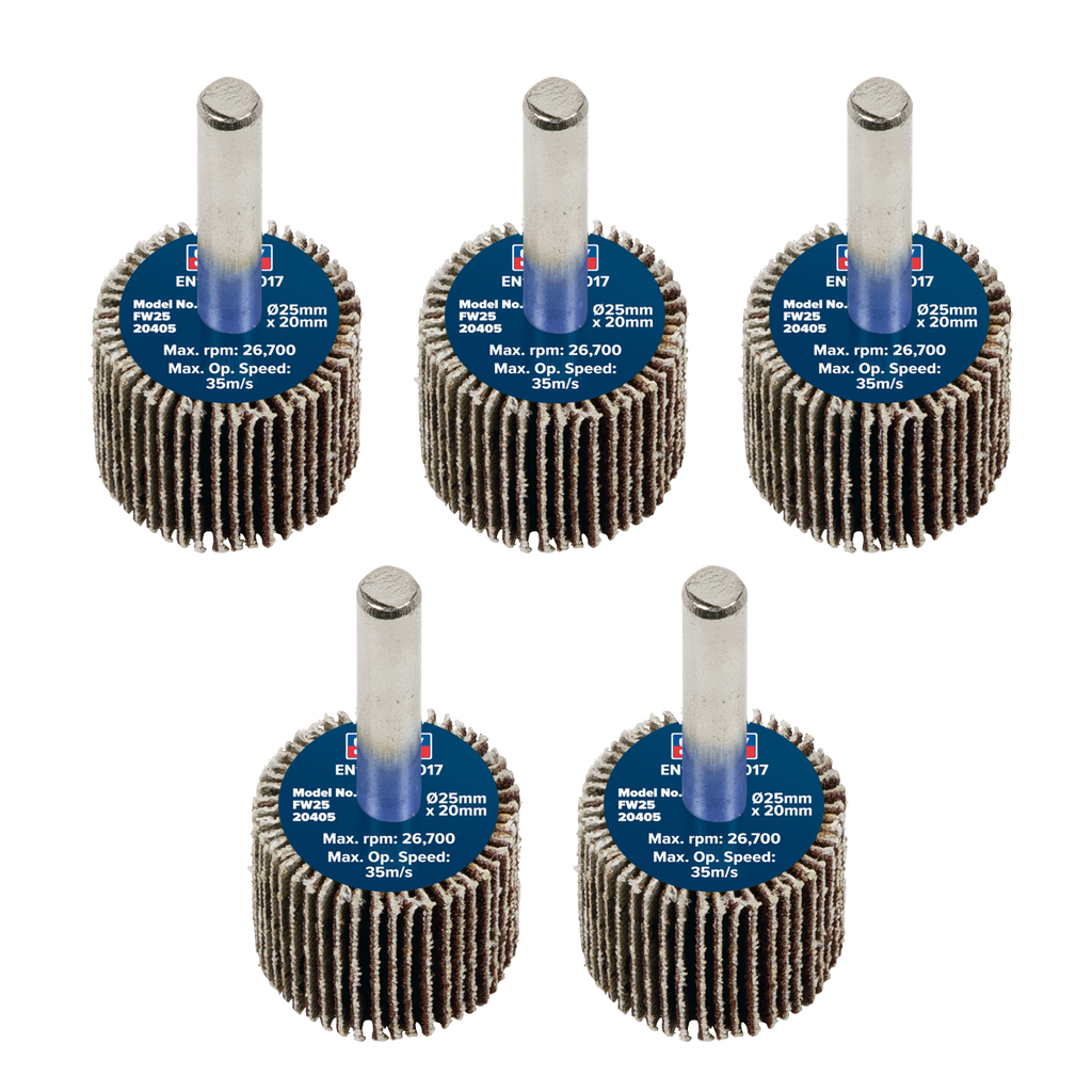 25 x 20mm Abrasive Flap Wheel with 6mm Shaft 40Grit - Pack of 5 FW2520405