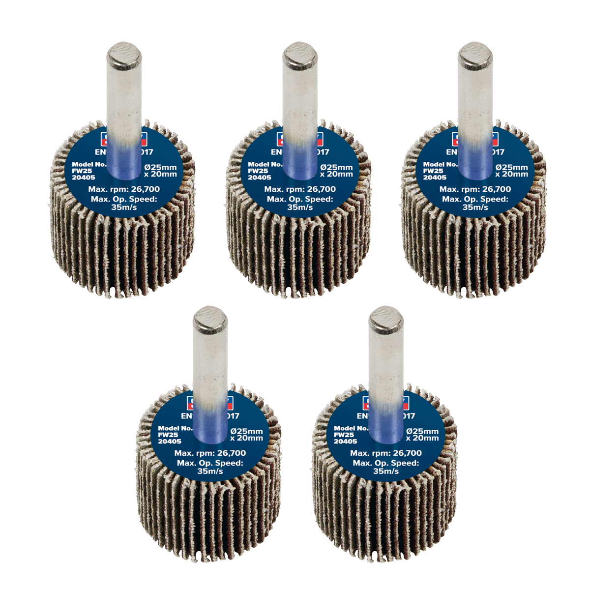 25 x 20mm Abrasive Flap Wheel with 6mm Shaft 40Grit - Pack of 5 FW2520405