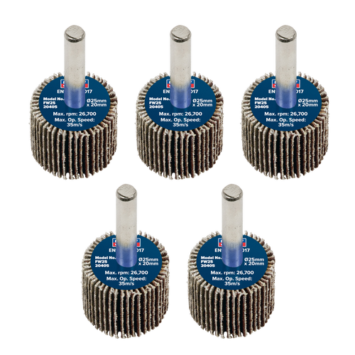 25 x 20mm Abrasive Flap Wheel with 6mm Shaft 40Grit - Pack of 5 FW2520405