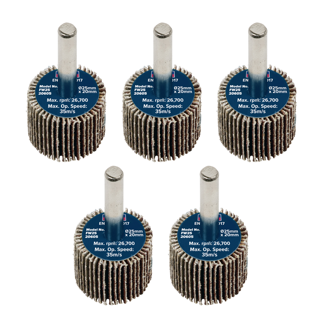 25 x 20mm Abrasive Flap Wheel with 6mm Shaft 60Grit - Pack of 5 FW2520605