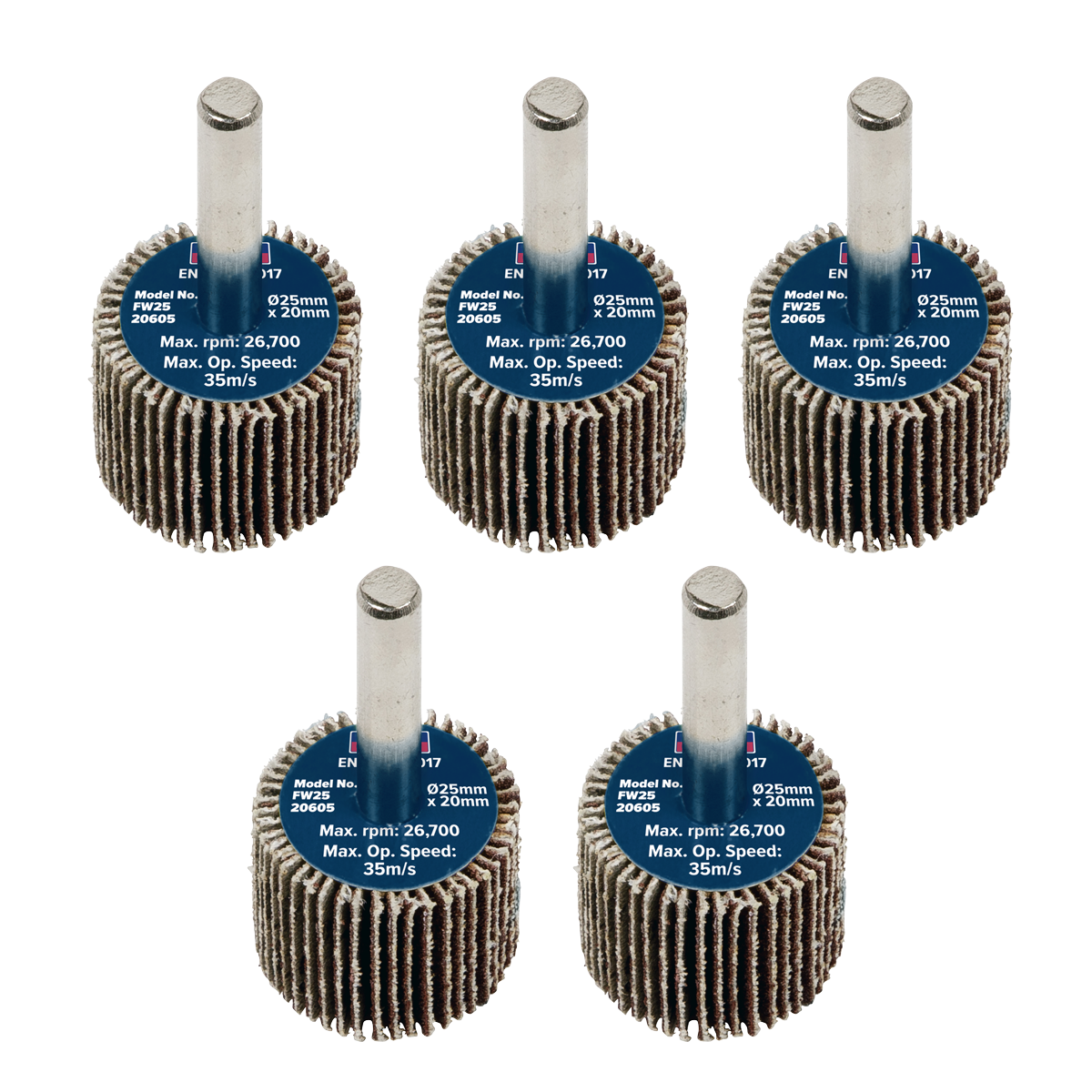 25 x 20mm Abrasive Flap Wheel with 6mm Shaft 60Grit - Pack of 5 FW2520605