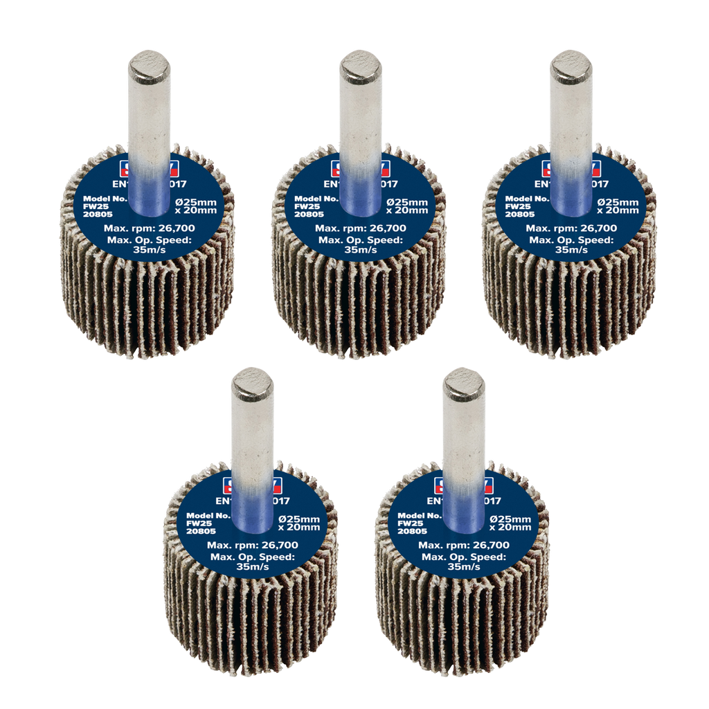25 x 20mm Abrasive Flap Wheel with 6mm Shaft 80Grit - Pack of 5 FW2520805