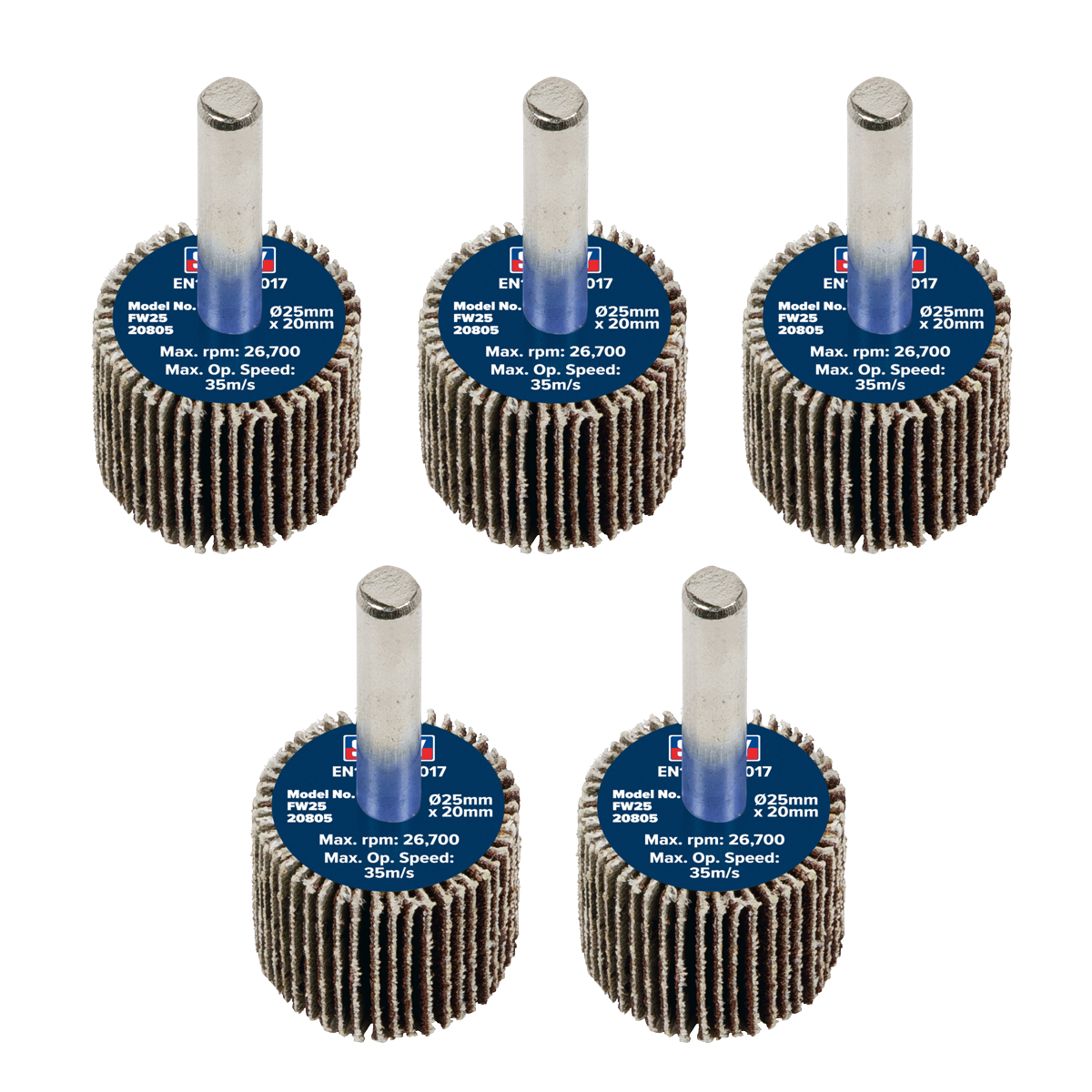 25 x 20mm Abrasive Flap Wheel with 6mm Shaft 80Grit - Pack of 5 FW2520805