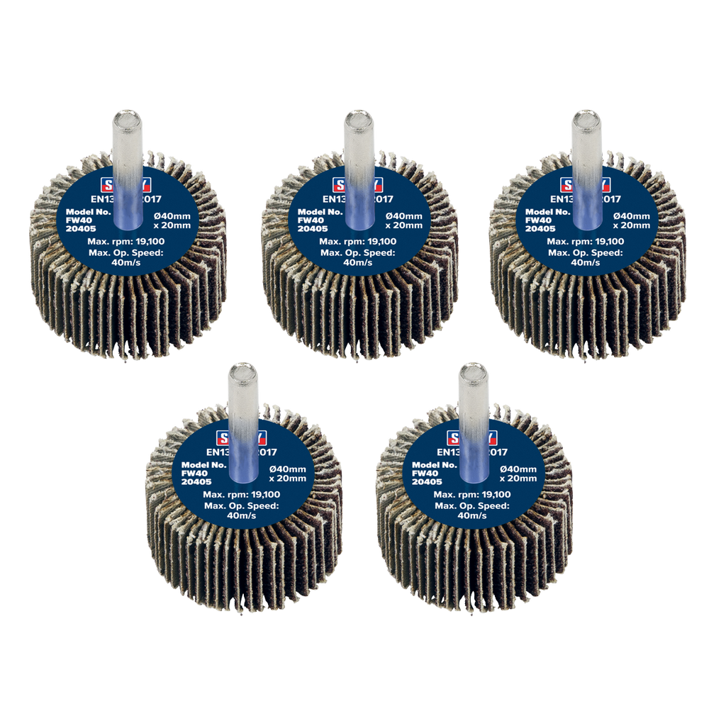 40 x 20mm Abrasive Flap Wheel with 6mm Shaft 40Grit - Pack of 5 FW4020405