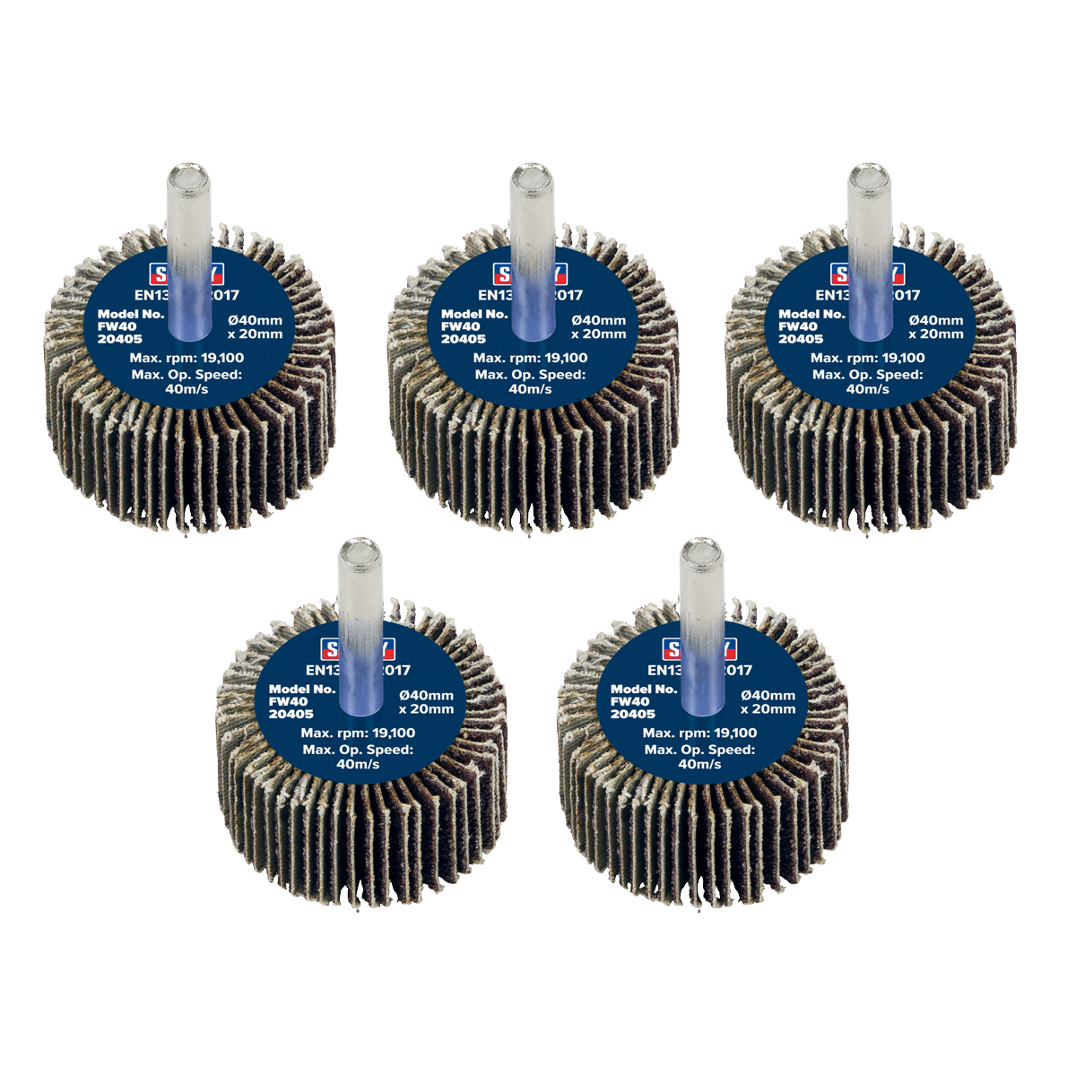 40 x 20mm Abrasive Flap Wheel with 6mm Shaft 40Grit - Pack of 5 FW4020405
