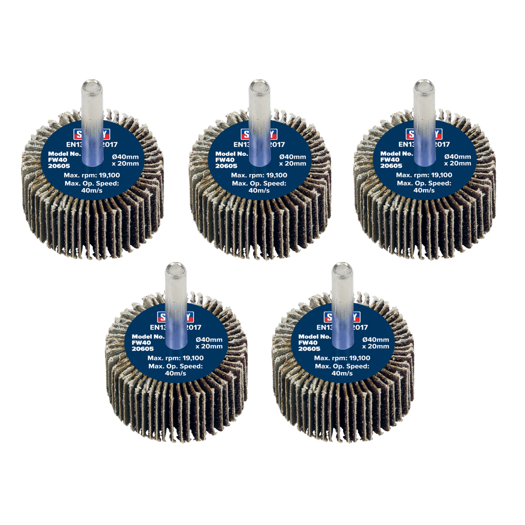 40 x 20mm Abrasive Flap Wheel with 6mm Shaft 60Grit - Pack of 5 FW4020605