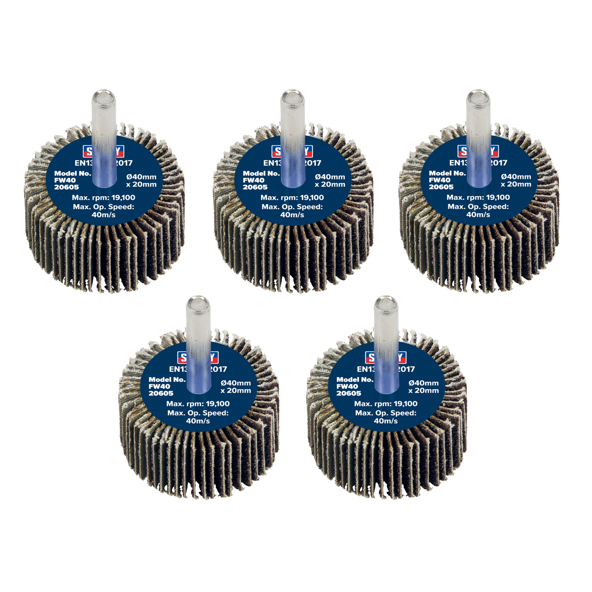 40 x 20mm Abrasive Flap Wheel with 6mm Shaft 60Grit - Pack of 5 FW4020605