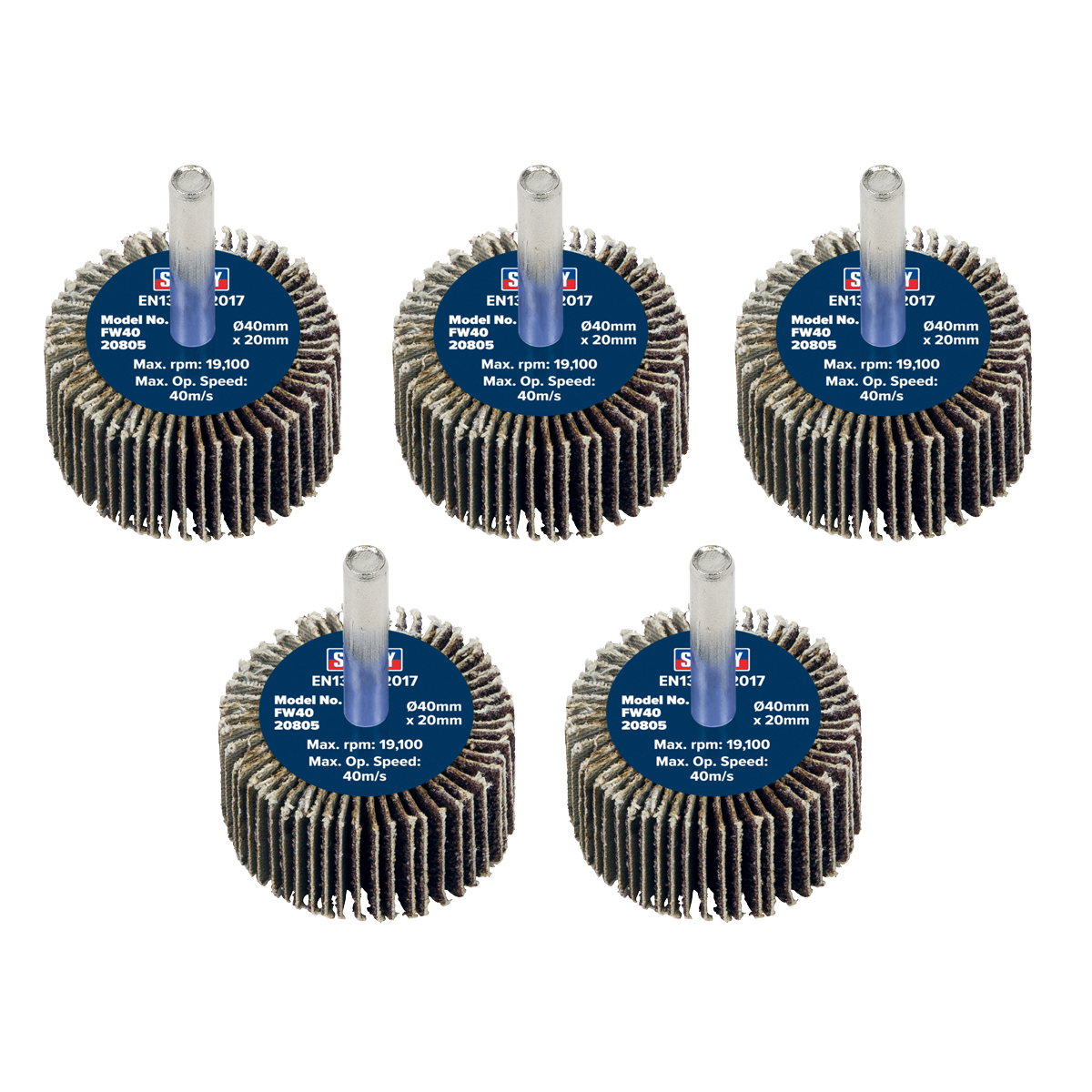 40 x 20mm Abrasive Flap Wheel with 6mm Shaft 80Grit - Pack of 5 FW4020805