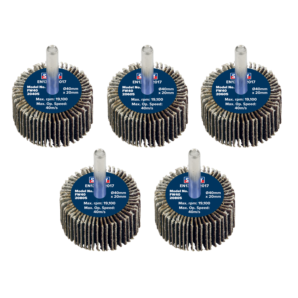 40 x 20mm Abrasive Flap Wheel with 6mm Shaft Assorted Grit - Pack of 5 FW4020ASS