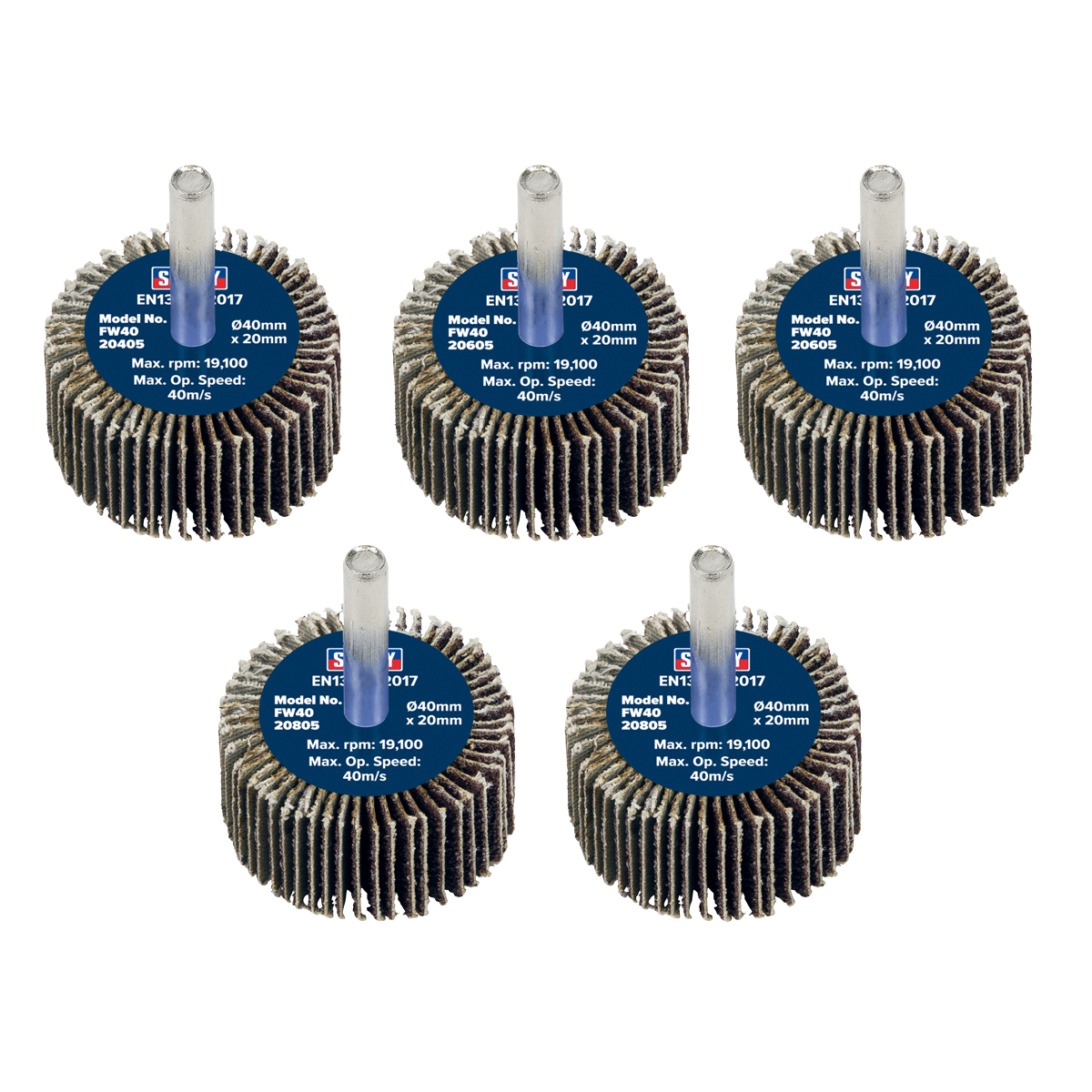 40 x 20mm Abrasive Flap Wheel with 6mm Shaft Assorted Grit - Pack of 5 FW4020ASS