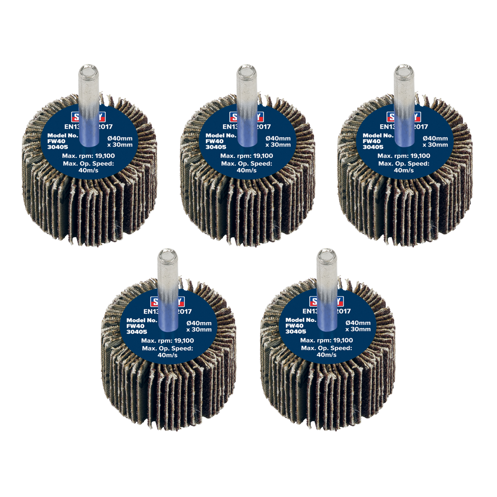 40 x 30mm Abrasive Flap Wheel with 6mm Shaft 40Grit - Pack of 5 FW4030405