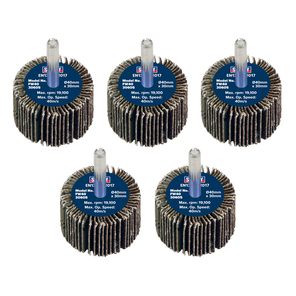 40 x 30mm Abrasive Flap Wheel with 6mm Shaft 60Grit - Pack of 5 FW4030605