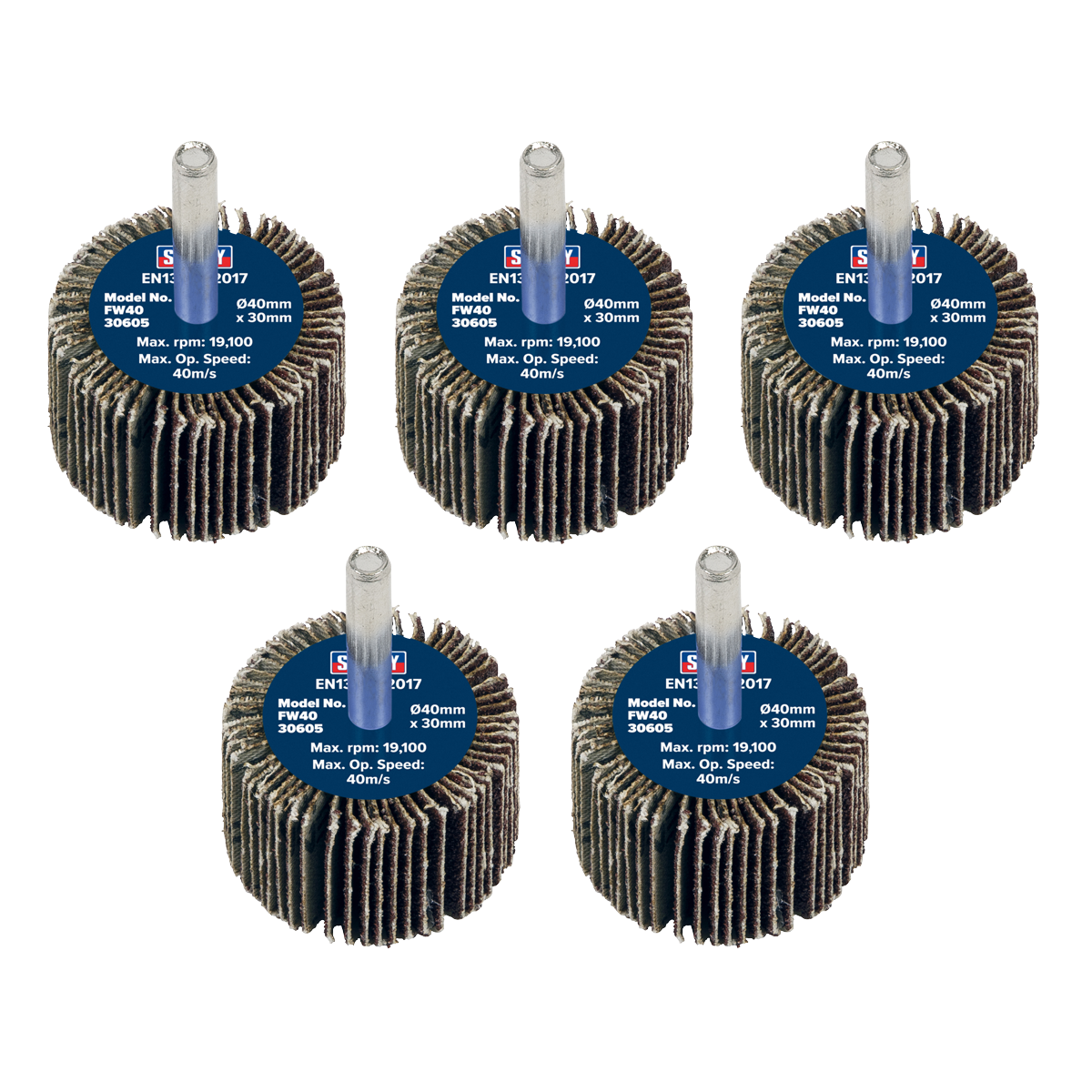 40 x 30mm Abrasive Flap Wheel with 6mm Shaft 60Grit - Pack of 5 FW4030605