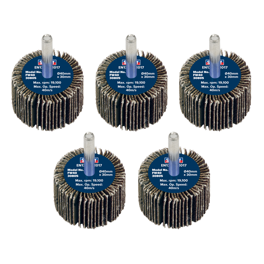 40 x 30mm Abrasive Flap Wheel with 6mm Shaft 80Grit - Pack of 5 FW4030805