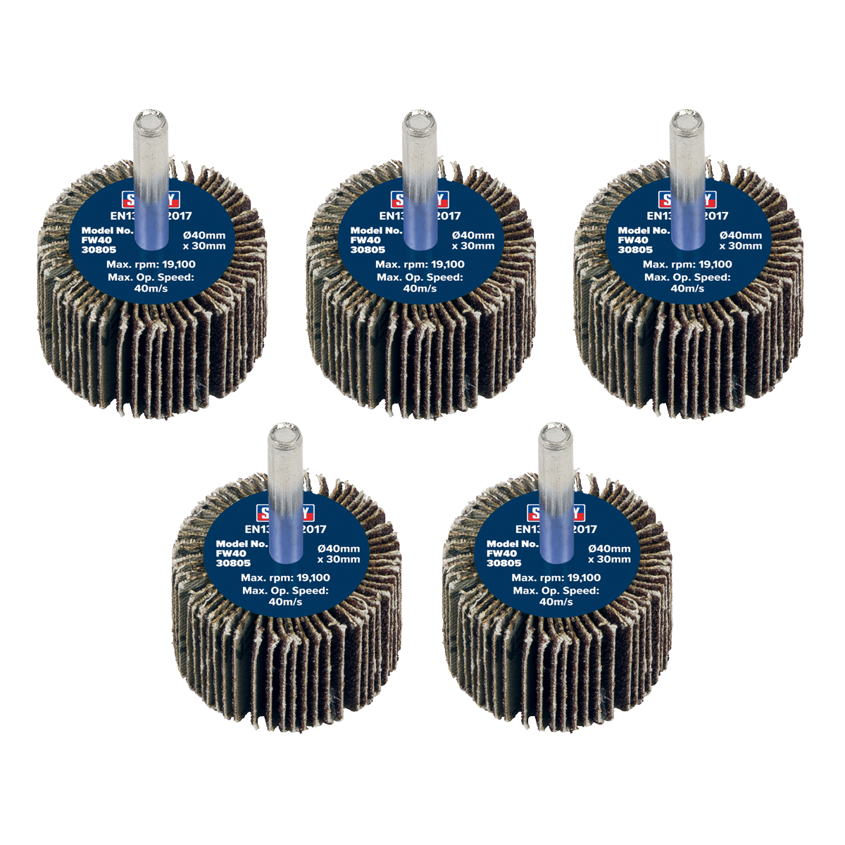 40 x 30mm Abrasive Flap Wheel with 6mm Shaft 80Grit - Pack of 5 FW4030805