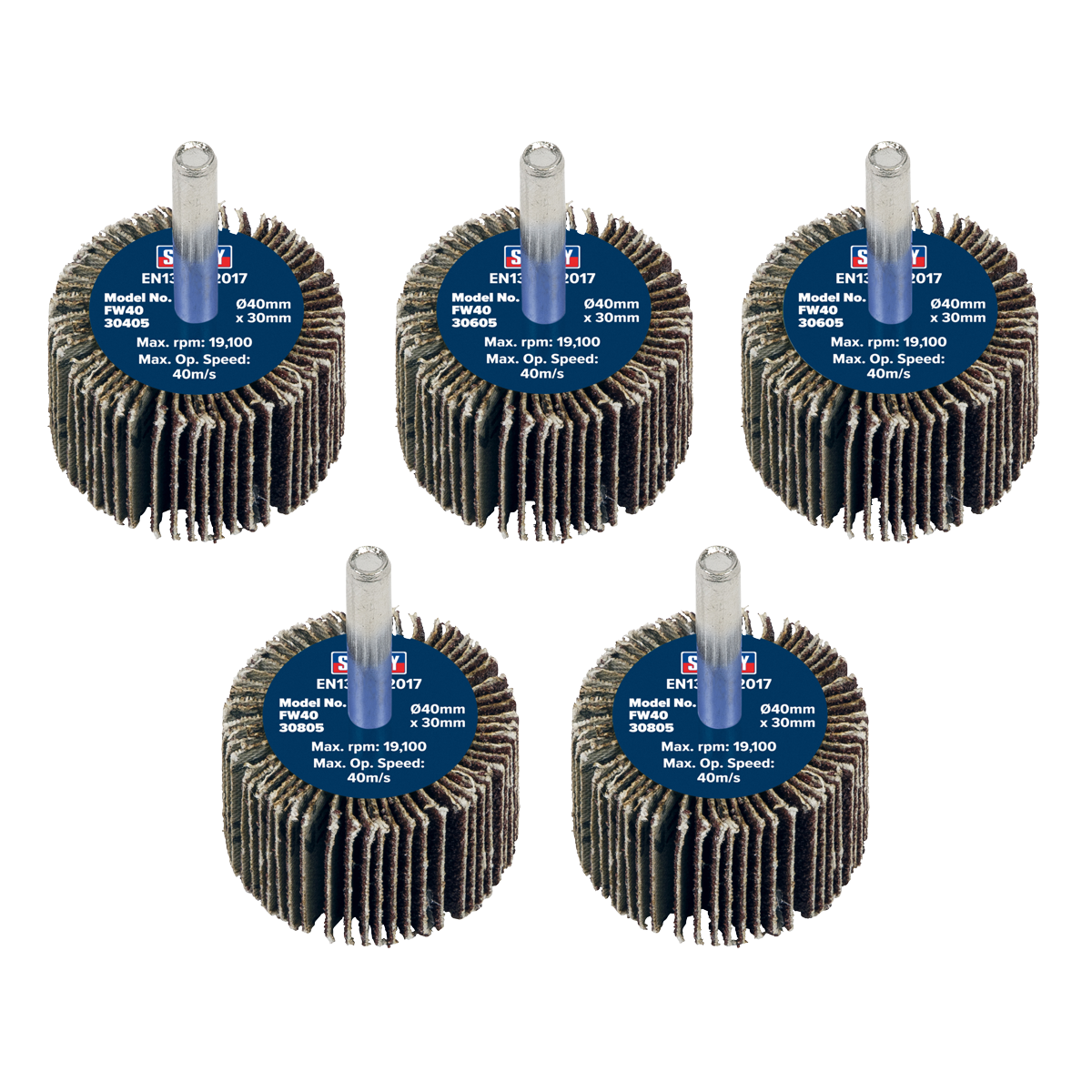 40 x 30mm Abrasive Flap Wheel with 6mm Shaft Assorted Grit - Pack of 5 FW4030ASS