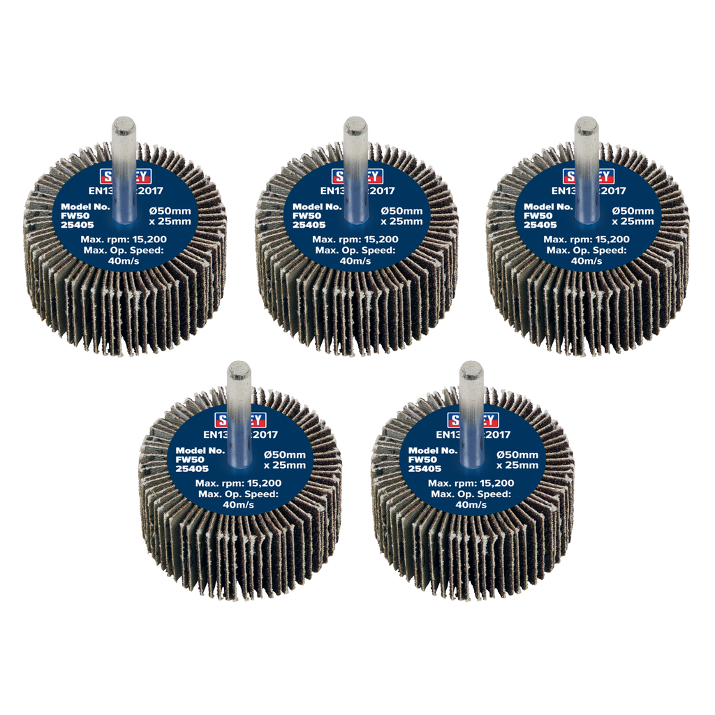50 x 25mm Abrasive Flap Wheel with 6mm Shaft 40Grit - Pack of 5 FW5025405