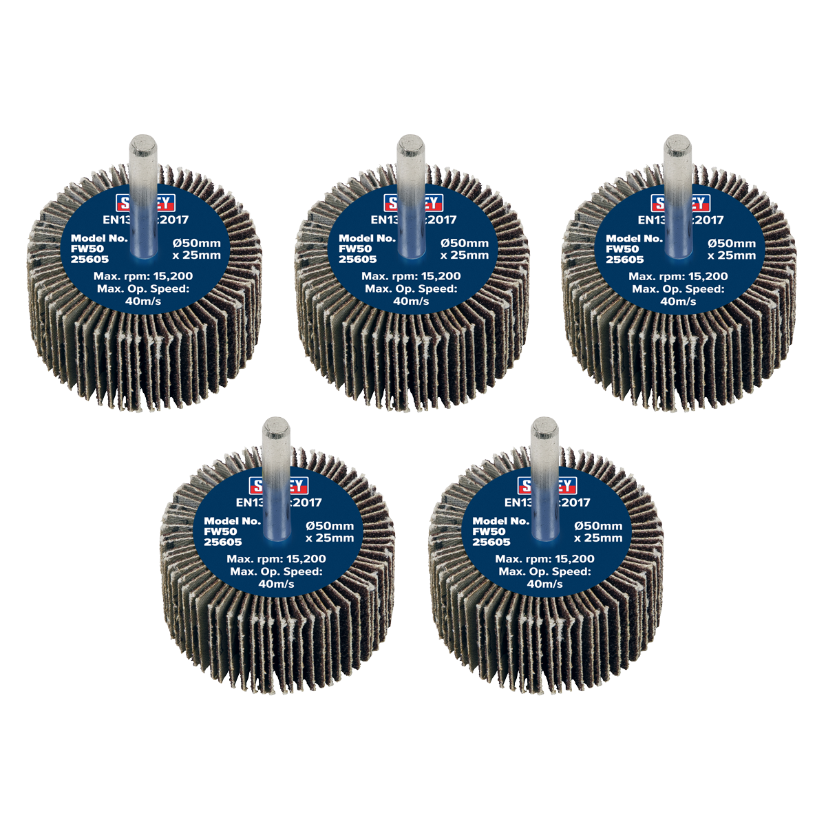 50 x 25mm Abrasive Flap Wheel with 6mm Shaft 60Grit - Pack of 5 FW5025605