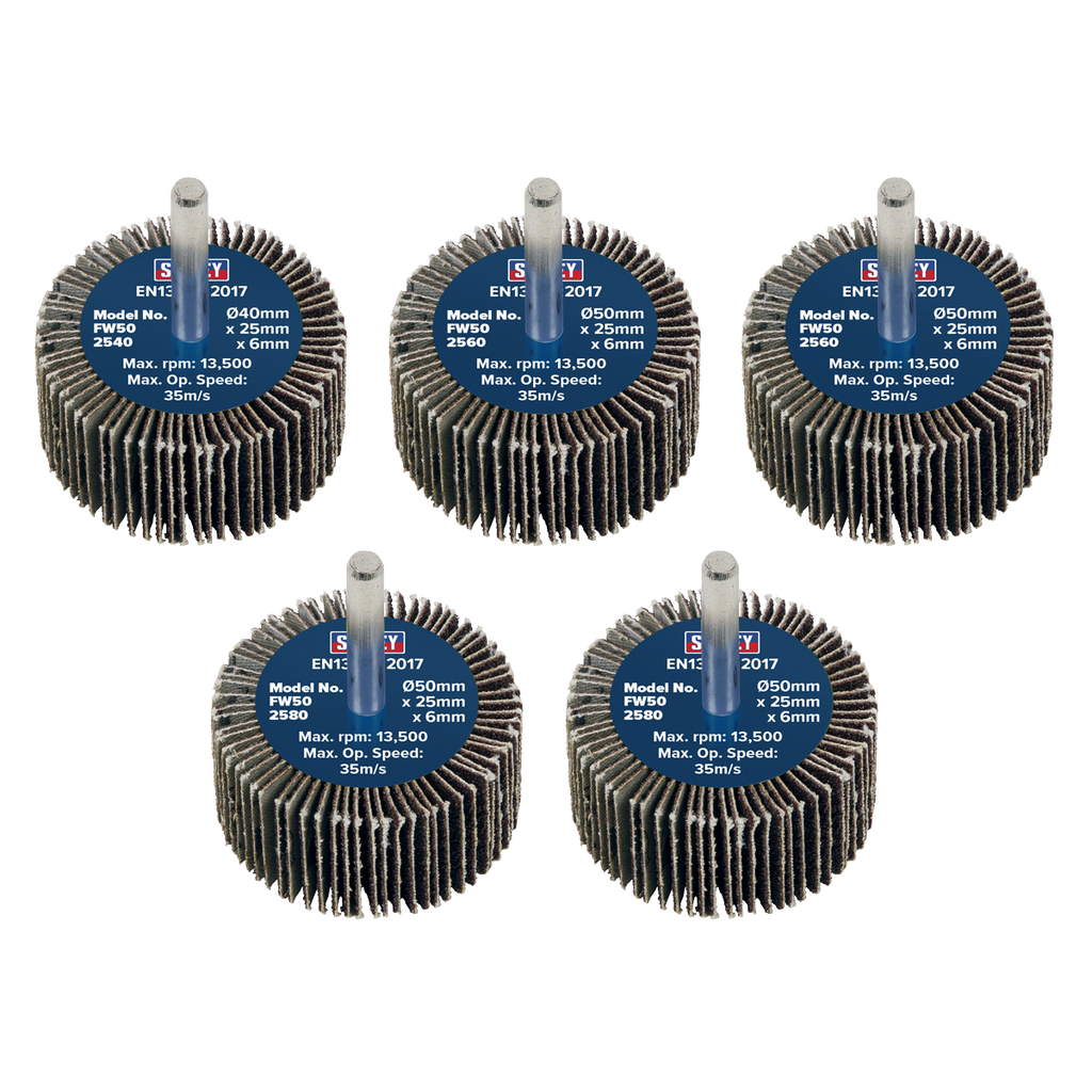 50 x 25mm Abrasive Flap Wheel with 6mm Shaft Assorted Grit - Pack of 5 FW5025ASS