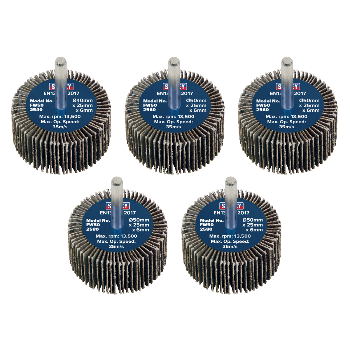 50 x 25mm Abrasive Flap Wheel with 6mm Shaft Assorted Grit - Pack of 5 FW5025ASS