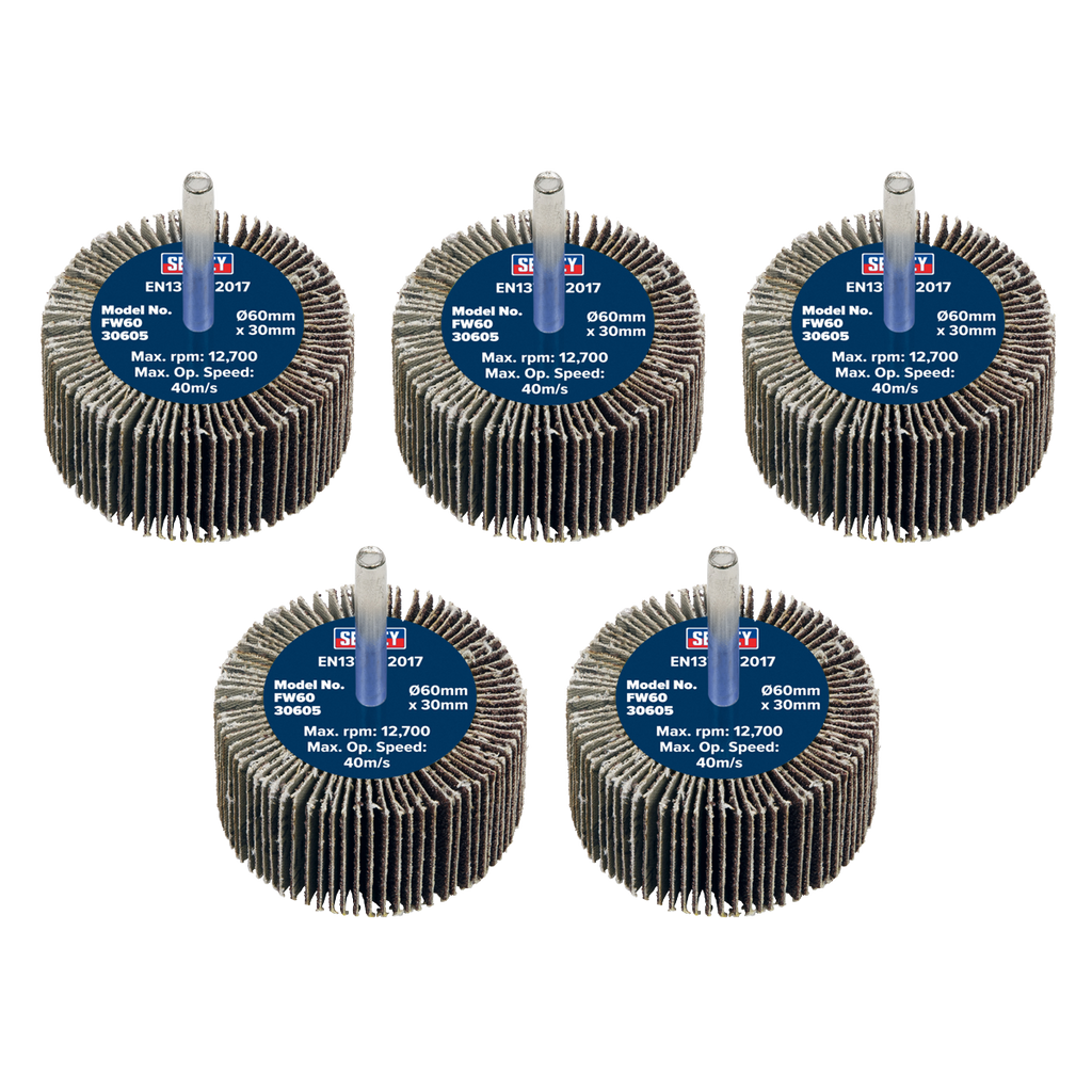 60 x 30mm Abrasive Flap Wheel with 6mm Shaft 60Grit - Pack of 5 FW6030605