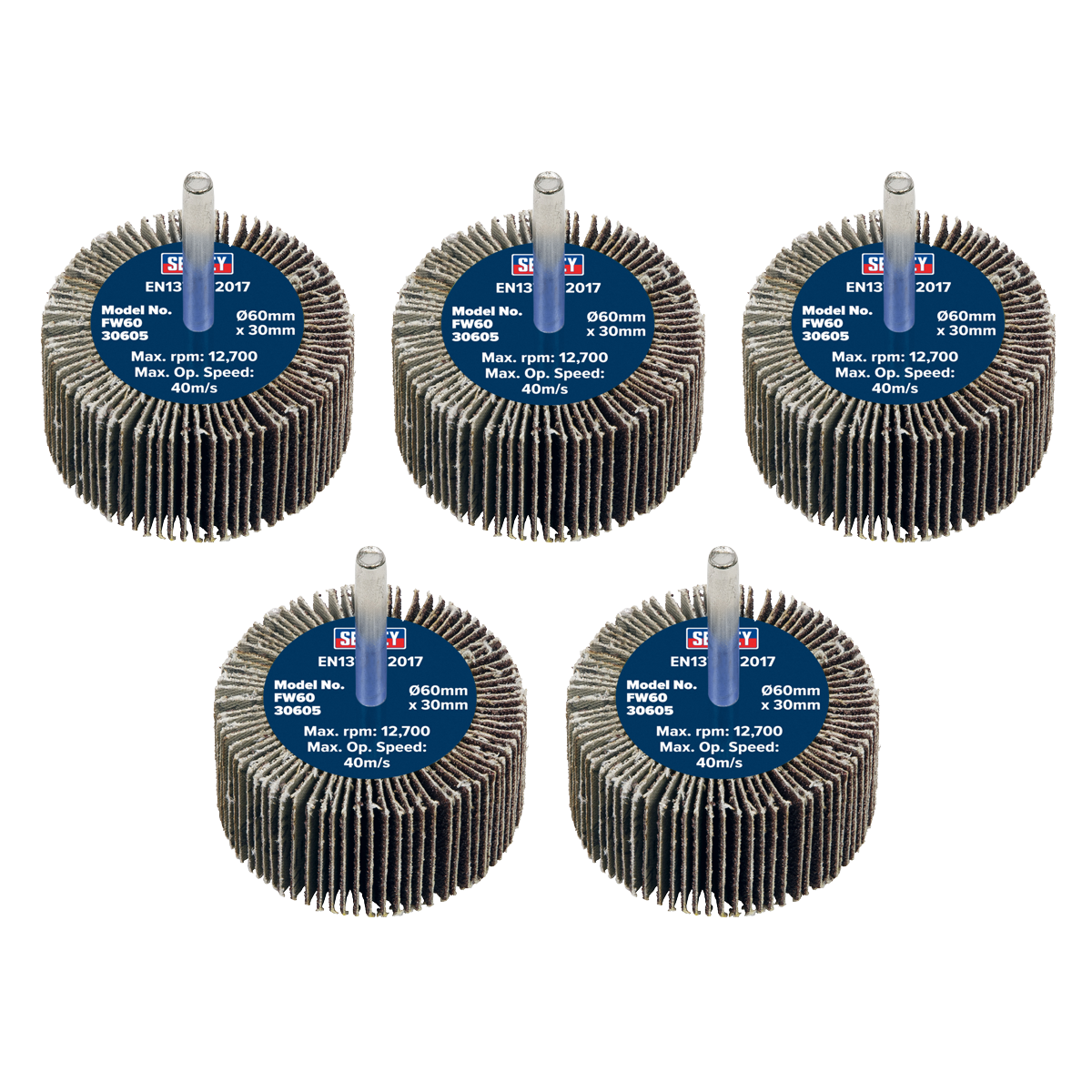 60 x 30mm Abrasive Flap Wheel with 6mm Shaft 60Grit - Pack of 5 FW6030605