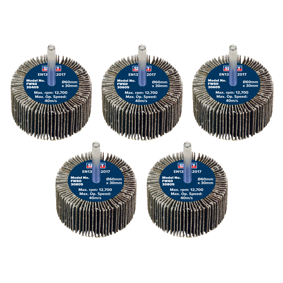 60 x 30mm Abrasive Flap Wheel on 6mm Shaft Assorted Grit - Pack of 5 FW6030ASS