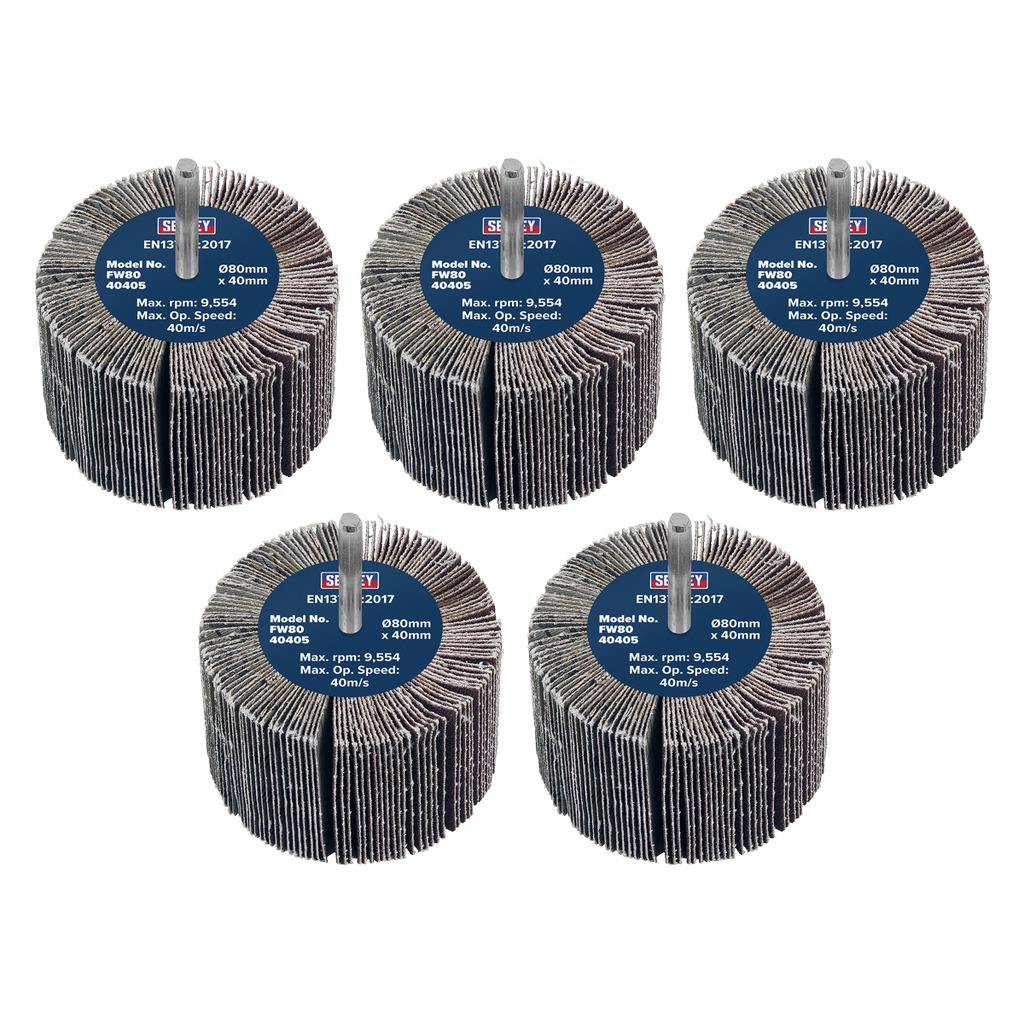 80 x 40mm Abrasive Flap Wheel with 6mm Shaft 40Grit - Pack of 5 FW8040405
