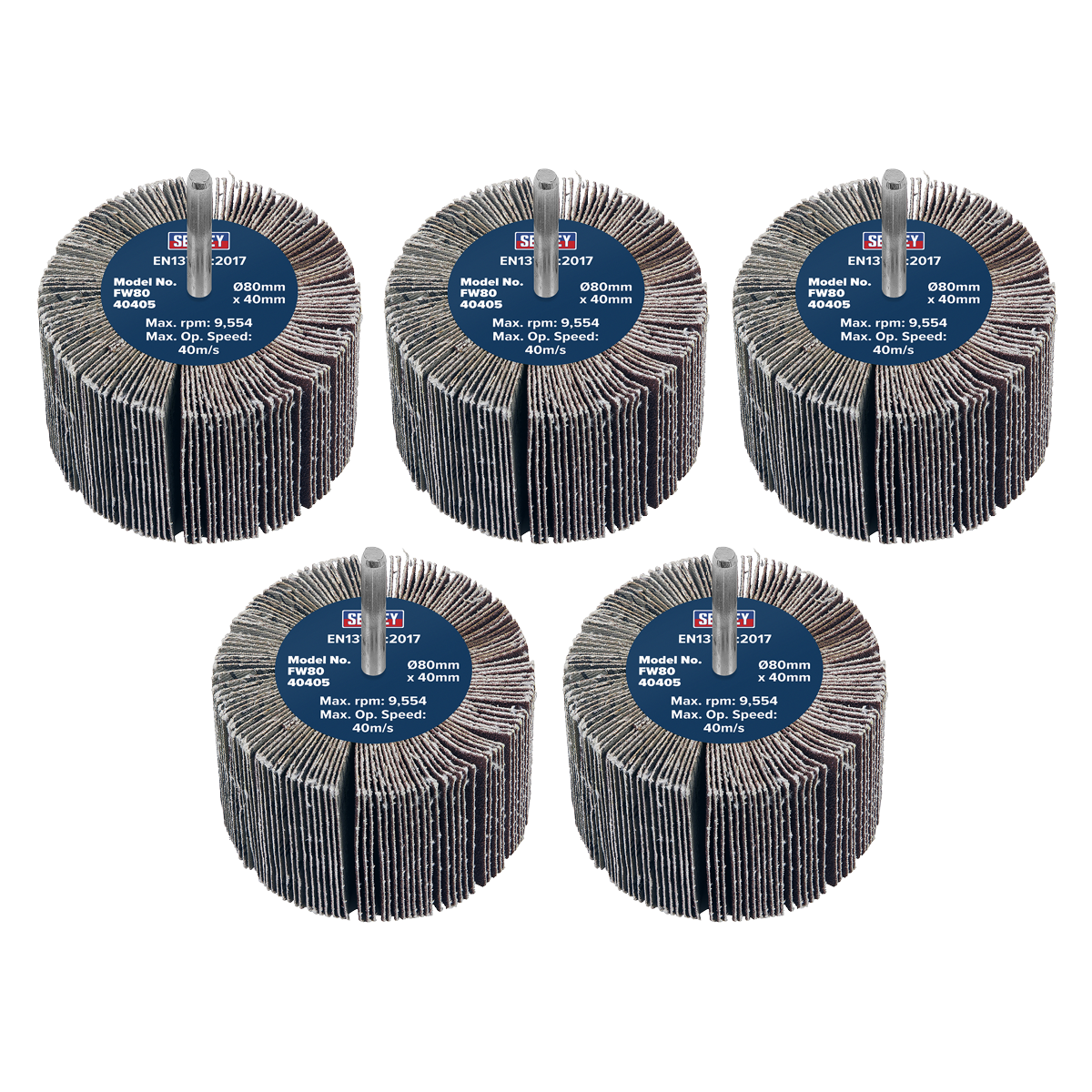 80 x 40mm Abrasive Flap Wheel with 6mm Shaft 40Grit - Pack of 5 FW8040405