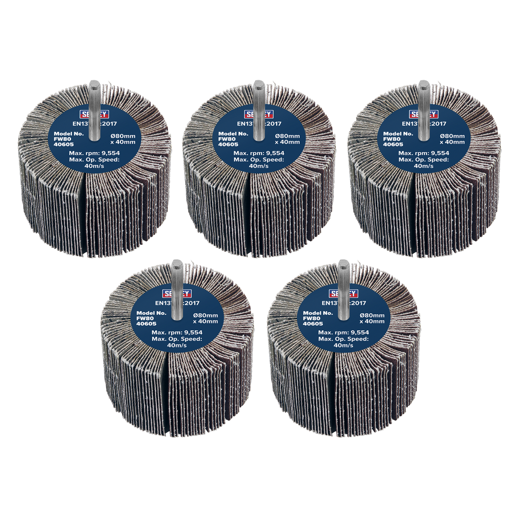 80 x 40mm Abrasive Flap Wheel with 6mm Shaft 60Grit - Pack of 5 FW8040605