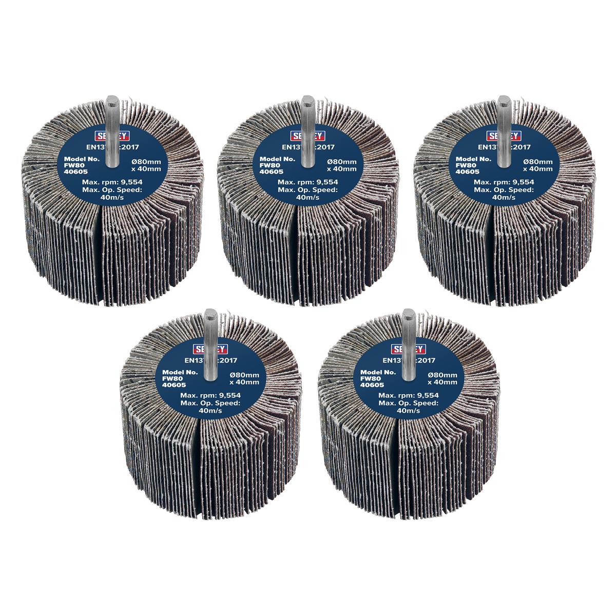 80 x 40mm Abrasive Flap Wheel with 6mm Shaft 60Grit - Pack of 5 FW8040605