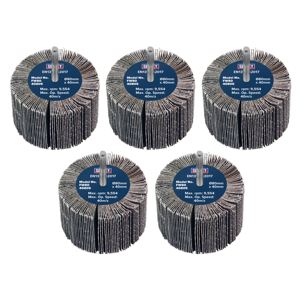 80 x 40mm Abrasive Flap Wheel with 6mm Shaft 80Grit - Pack of 5 FW8040805