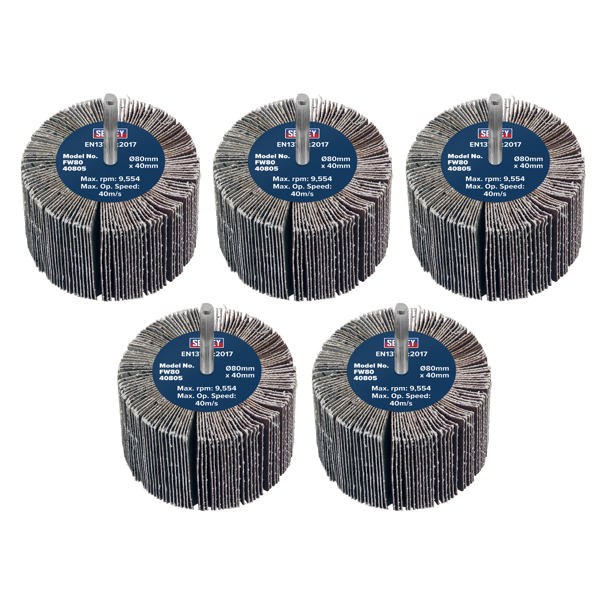 80 x 40mm Abrasive Flap Wheel with 6mm Shaft 80Grit - Pack of 5 FW8040805