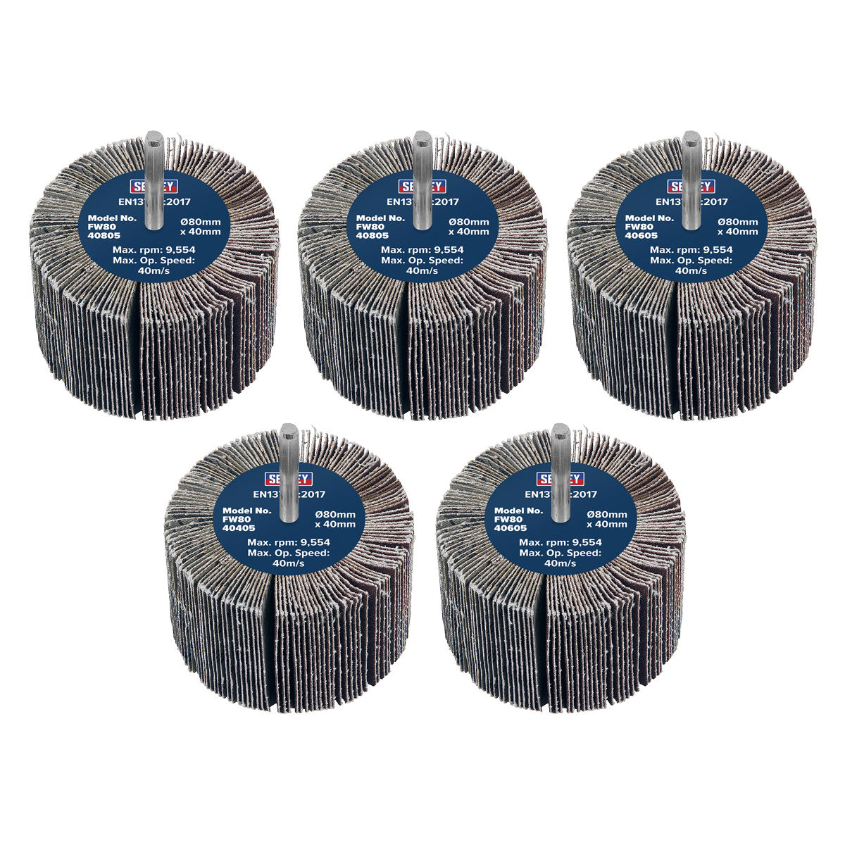 80 x 40mm Abrasive Flap Wheel on 6mm Shaft Assorted Grit - Pack of 5 FW8040ASS