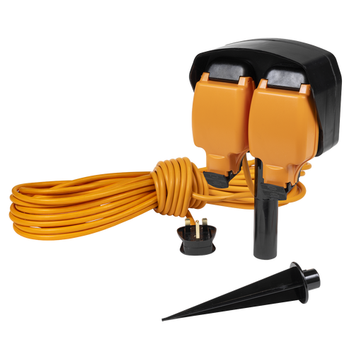 15m Weatherproof Extension Lead & Ground Spike 2 x 230V GCR15S