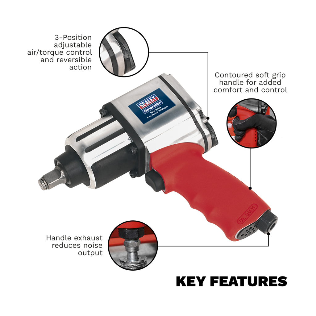 Twin Hammer Air Impact Wrench 1/2"Sq Drive GSA02
