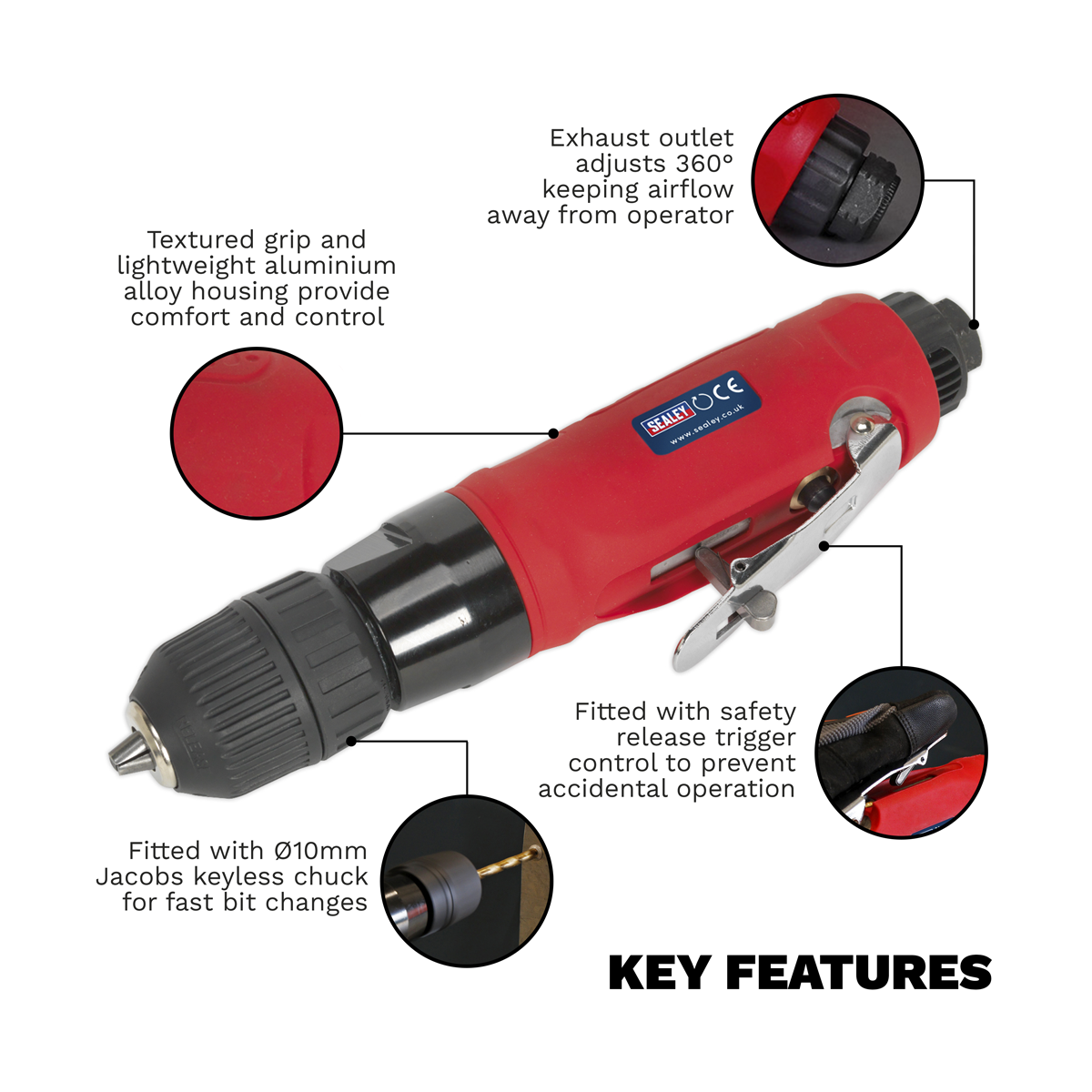 Straight Air Drill with Keyless Chuck 10mm GSA232